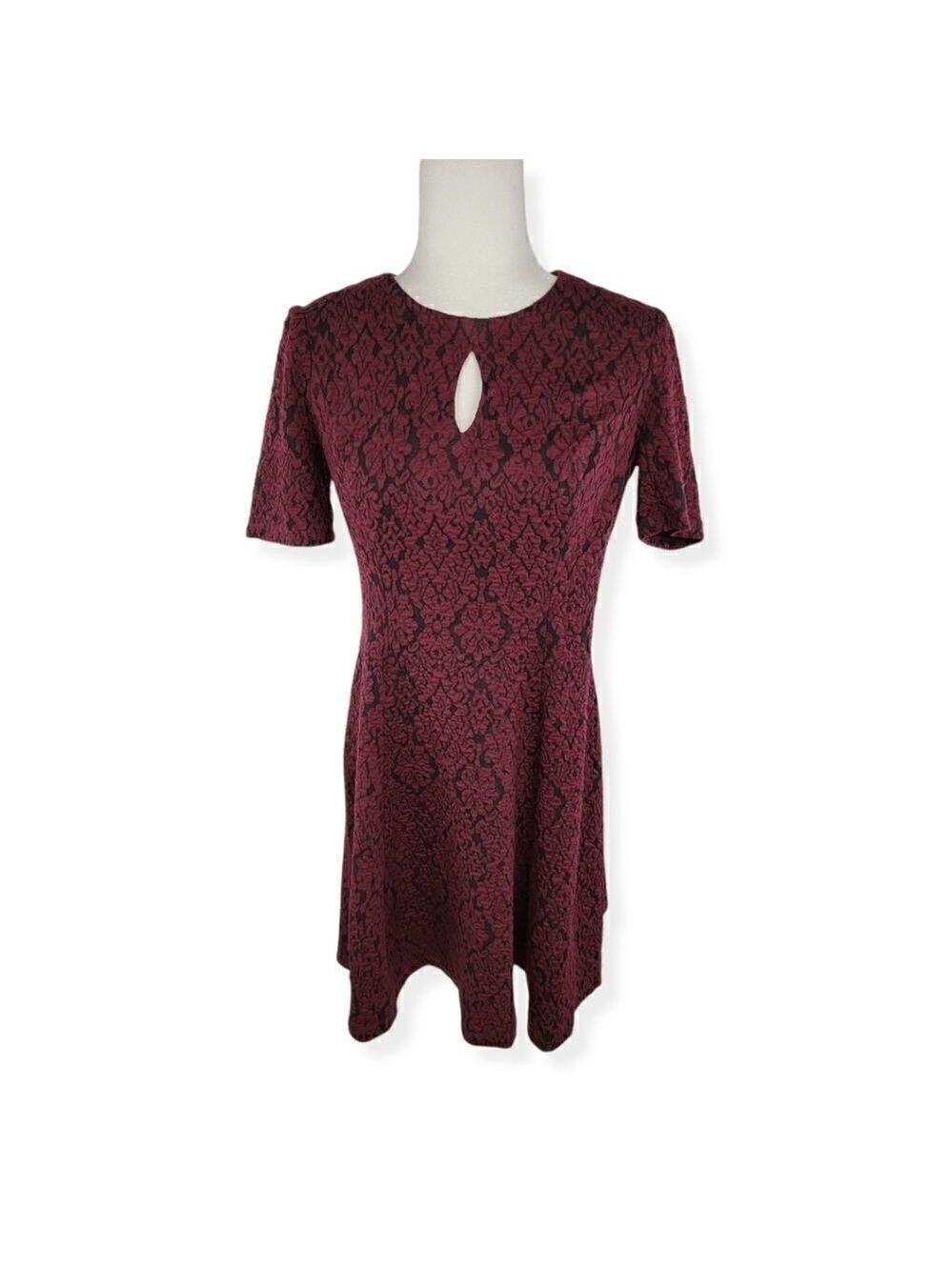 London Style Collection Wine and Black textured pattern Dress 10Petite NWT
